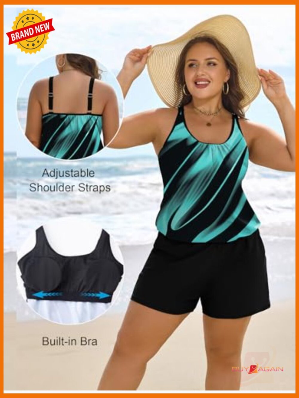 Plus Size Women's One Piece Swim Romper with Pockets Modest Bathing Suit S-24W - Picture 4 of 7